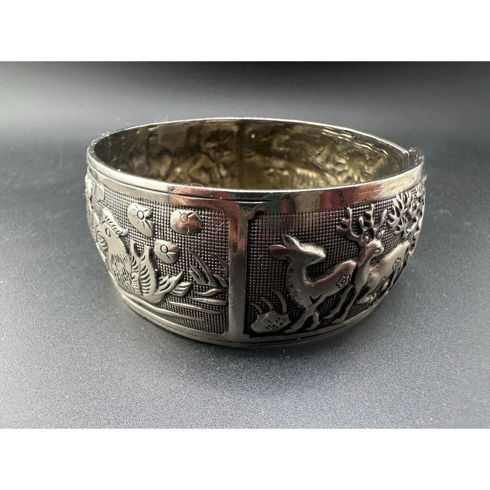 Antique Miao Silver Cuff Bracelet Late 1800s Handmade Talisman Of Eternal Love